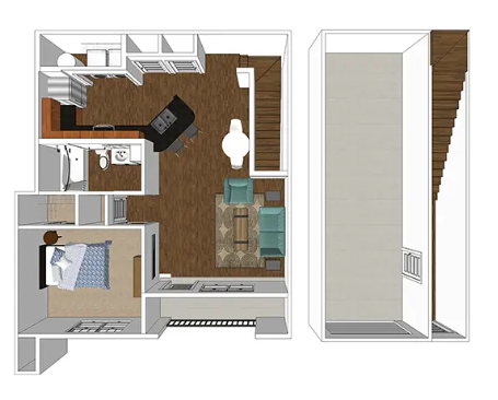 Floor plan for 1 bed, 1 bath, 1253 sqft